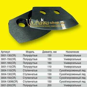 Ножи для ледобура Неро 150мм (NERO) полукруглые.